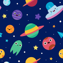 seamless alien and ufo pattern   cartoon aliens