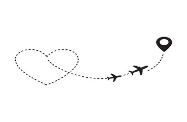 Fototapeta premium Minimalist Heart-Shaped Travel Route Airplane Flight Path Design