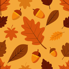 seamless autumn leaves and acorns pattern   maple .svg