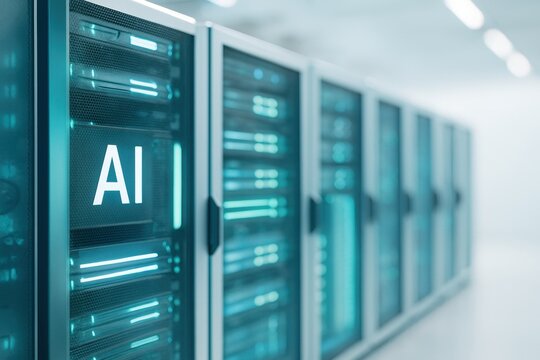 data center with advanced ai servers showcasing technology infrastructure for cloud computing and efficient information processing in a modern environment