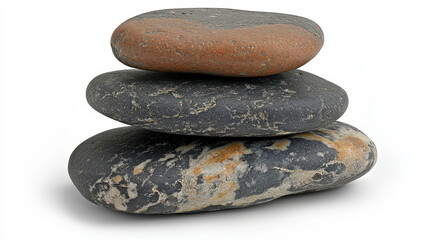 A serene arrangement of three stacked smooth stones showcasing unique textures and natural colors. Ideal for minimalist themes and wellness concepts