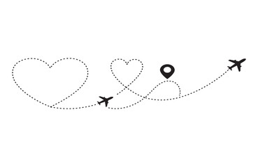 Minimalist Heart-Shaped Travel Route Airplane Flight Path Design