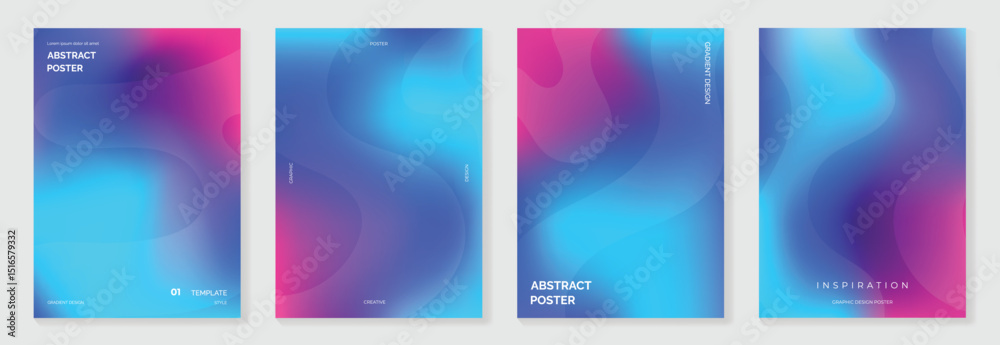 Poster modern gradient poster background vector set.cover template with blue perspective geometric prism sh