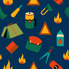 seamless camping gear pattern   tents  flashlights