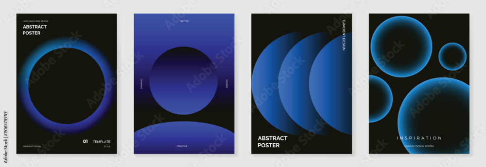 Poster modern gradient poster background vector set.cover template with blue perspective geometric prism sh
