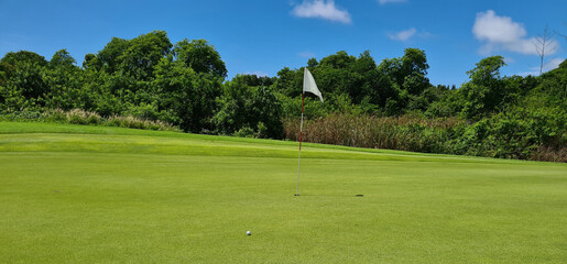 Golf Green With White Flag