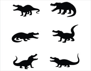 Crocodile Silhouette Vector – Wild Reptile Icons