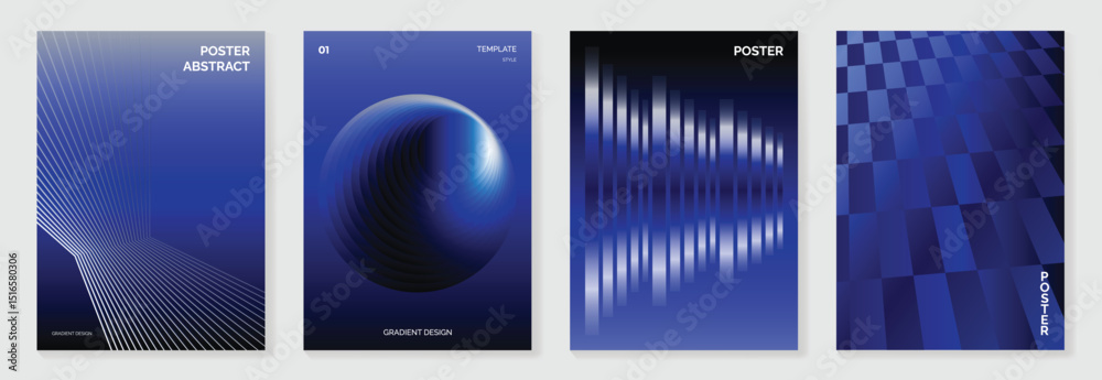 Poster modern gradient poster background vector set.cover template with blue perspective geometric prism sh