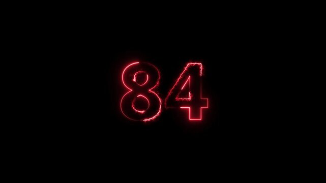 Number 84 neon bright red color animation 4k video.