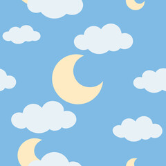 seamless cloud and moon pattern   puffy clouds 
