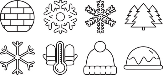 Winter Icons Editable Cold Temperature Line Art Set