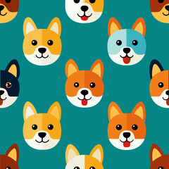 seamless dog breed face pattern   cute stylized 