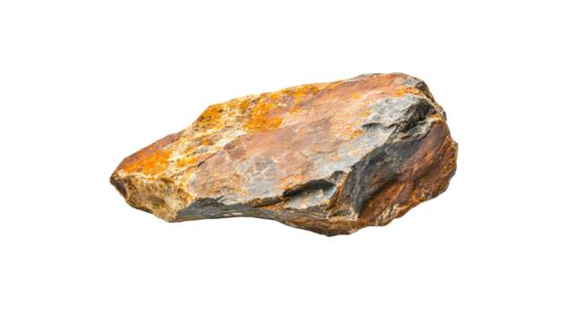 Isolated Rough Orange and Grey Stone Rock on Transparent Background