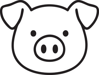 Simple Black and White Pig Face Outline with Round Eyes and Snout