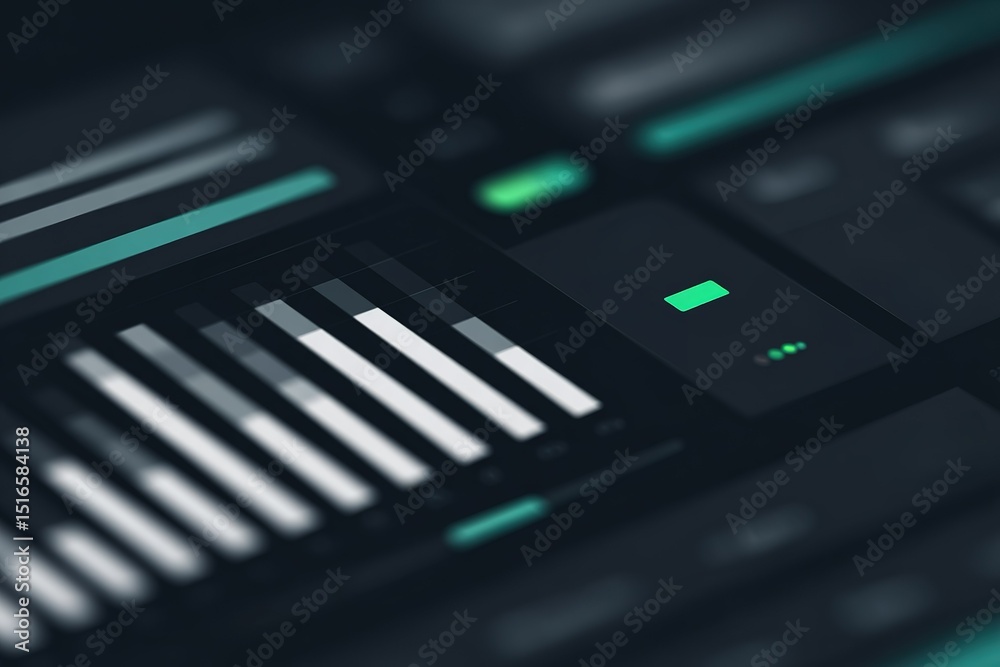 Poster close-up view of a modern keyboard with illuminated keys and contrasting colors showcasing a sleek d