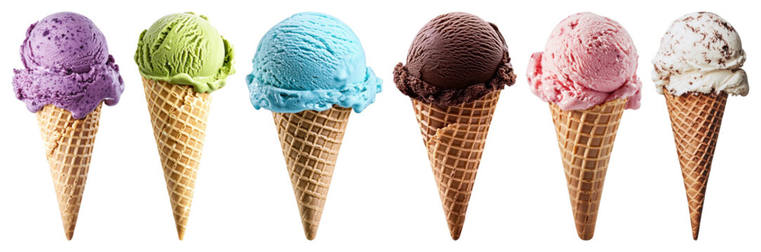 PNG Colorful ice cream cones variety, element set on transparent background