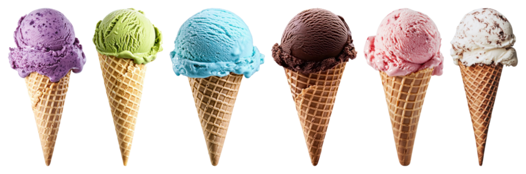 PNG Colorful ice cream cones variety, element set on transparent background