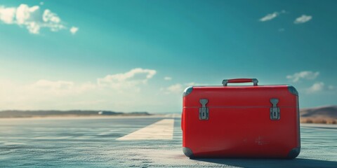 Red Luggage Waiting at Airport