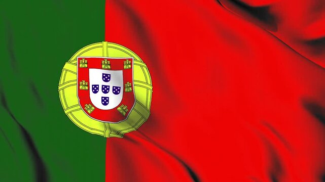 The Portugal country flag waves in the wind.