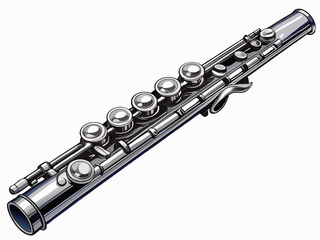 Fototapeta premium A high-quality vector illustration of a silver concert flute with detailed keys and mouthpiece, isolated on a white background