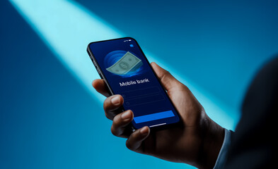 Mobile banking app on smartphone for online money transfer and digital payment solutions service access