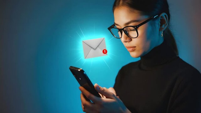 person woman using phone chat suspicious message online attack security video motion