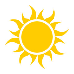 Un icono del sol en color amarillo indicador de calor o alta temperatura en clima de verano aislado en fondo blanco