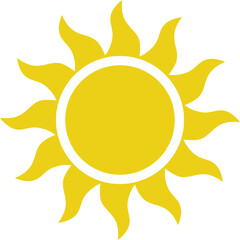 Un icono del sol en color amarillo indicador de calor o alta temperatura en clima de verano aislado en fondo blanco