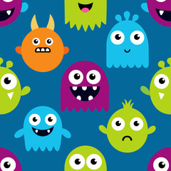 Fototapeta premium seamless monster doodles pattern cute silly mon 