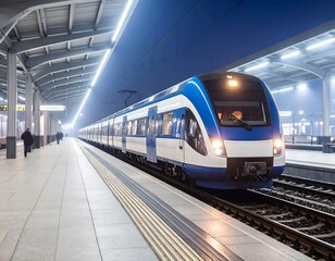 Modern train at night station