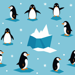 Obraz premium seamless penguin group pattern standing and slid 