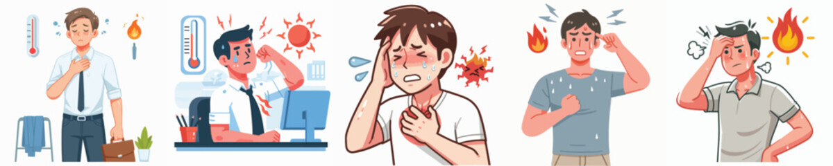 Vector of a man feeling hot.