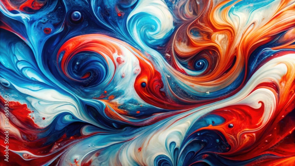 Poster abstract swirling hues of red, blue, and white create a dynamic and visually striking composition of