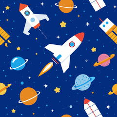 Naklejka premium seamless space shuttle and satellite pattern 