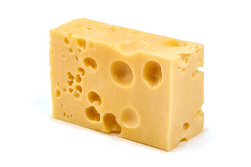 Swiss Cheese Block with Holes, Isolated on White Background.