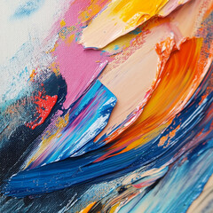 A close-up of thick, colorful strokes on a canvas
