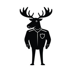 Moose police officer in uniform black silhouette vector