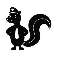 Cartoon skunk police officer vector illustration in black
