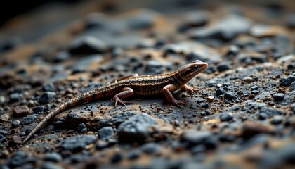 Obraz premium small lizard on rocky surface, dark scene