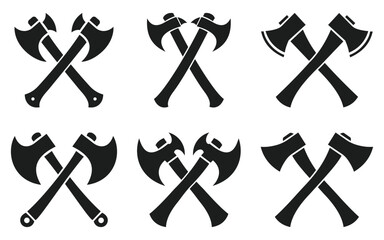 Two crossed Battle Axe silhouettes. Crossed axes vector icon. Axes clip art on a white background creates a simple yet striking design element