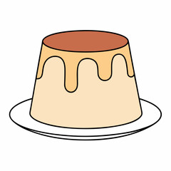 Smooth Pudding on Plate Caramel Flan Dessert Icon Vector.