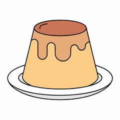 Smooth Pudding on Plate Caramel Flan Dessert Icon Vector.