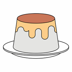 Smooth Pudding on Plate Caramel Flan Dessert Icon Vector.