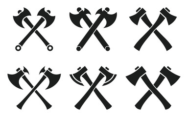 Two crossed Battle Axe silhouettes. Crossed axes vector icon. Axes clip art on a white background creates a simple yet striking design element