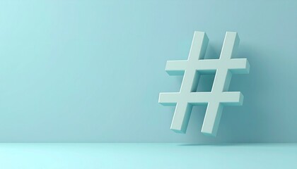 Obraz premium 3D hashtag symbol on a soft blue background.