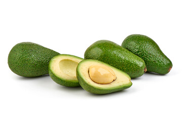 Fresh Avocados with a half, isolated on White Background