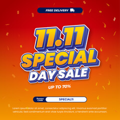 11.11 Special day Sale discount deals Dynamic mix Orange Red gradient Editable text effect Confetti Promotion Shopping banner