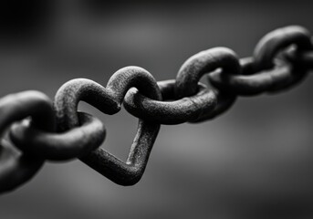 Fototapeta premium Metal chain link shaped as heart in monochrome