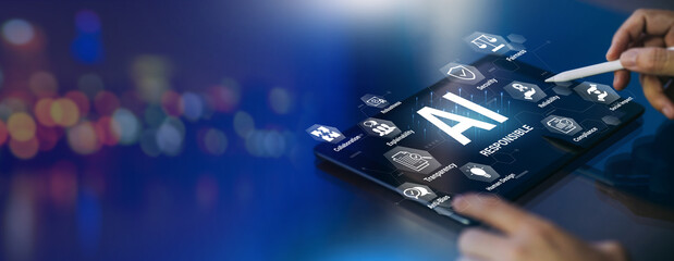 Responsible AI concept with ethical principles transparency and social impact in technology	