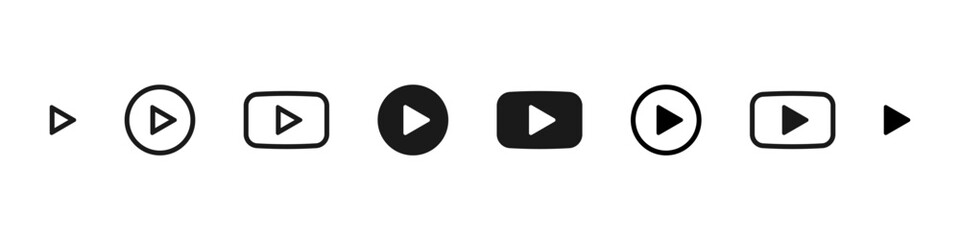 Play button set. Music player button. Audio player control icons. Video start icon set. Vector play button isolated set.